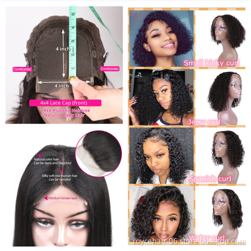180% Density Cambodian Human Hair 4x4 Short Bob Gluless Lace Front Closure Human Hair Wigs